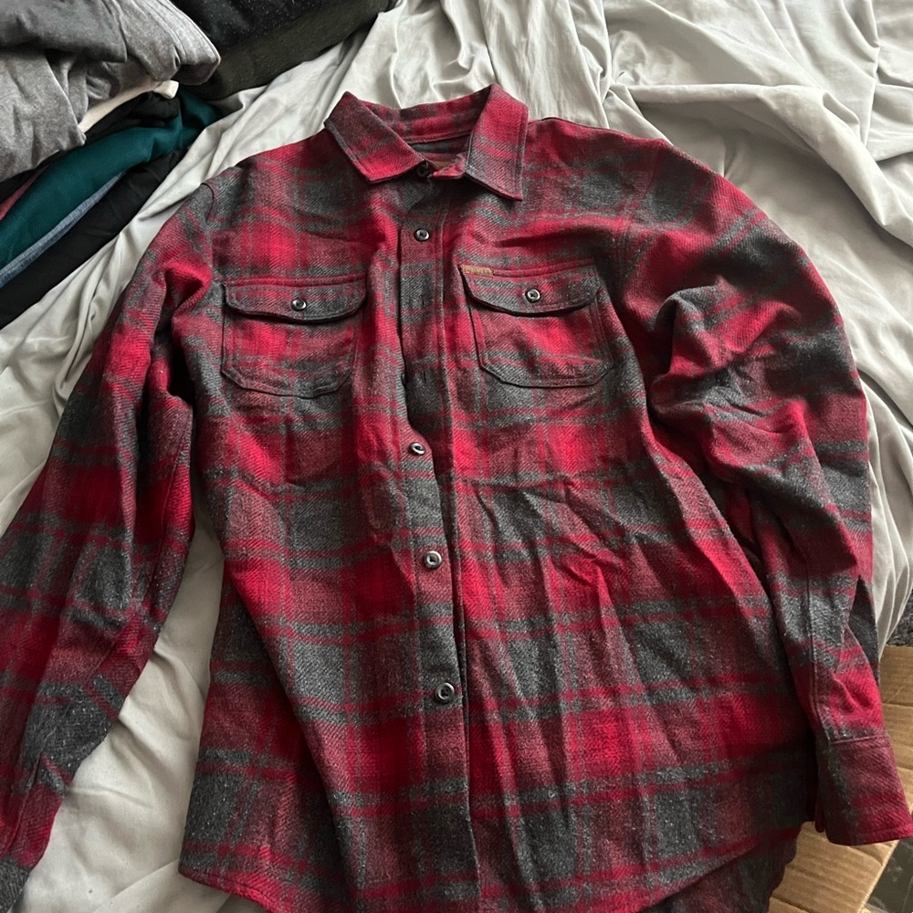 Red and Gray Plaid Button-Up Shirt